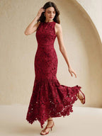 Anewsta Vestido Bodycon de Renda Floral com Decote Halter Feminino, Elegante para Verão, Festival, Férias, Viagem