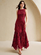 Anewsta Vestido Bodycon de Renda Floral com Decote Halter Feminino, Elegante para Verão, Festival, Férias, Viagem