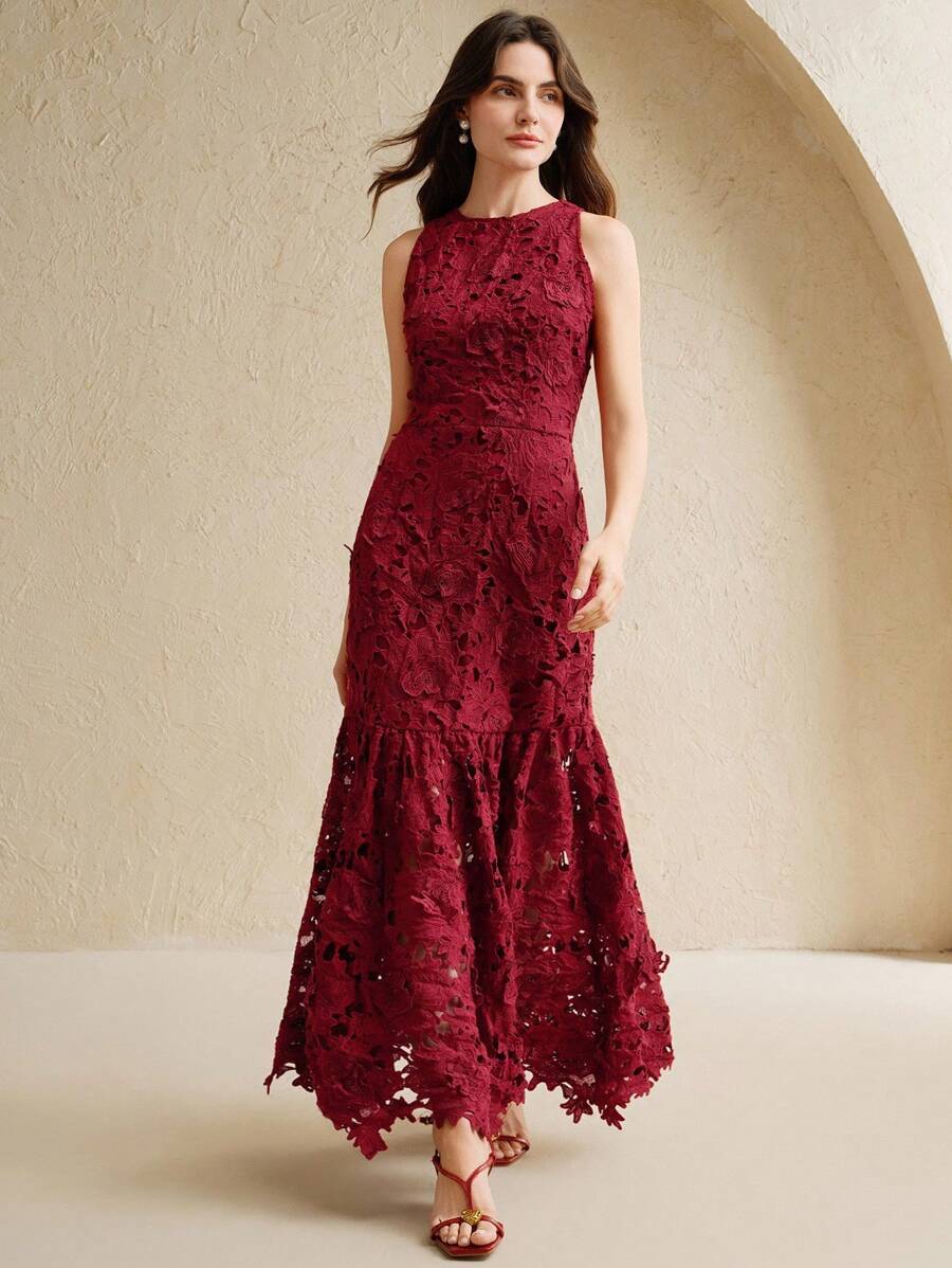 Anewsta Vestido Bodycon de Renda Floral com Decote Halter Feminino, Elegante para Verão, Festival, Férias, Viagem