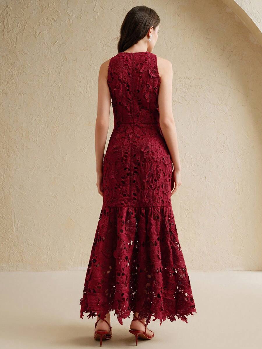 Anewsta Vestido Bodycon de Renda Floral com Decote Halter Feminino, Elegante para Verão, Festival, Férias, Viagem