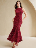 Anewsta Vestido Bodycon de Renda Floral com Decote Halter Feminino, Elegante para Verão, Festival, Férias, Viagem