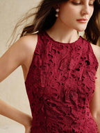 Anewsta Vestido Bodycon de Renda Floral com Decote Halter Feminino, Elegante para Verão, Festival, Férias, Viagem