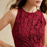 Anewsta Vestido Bodycon de Renda Floral com Decote Halter Feminino, Elegante para Verão, Festival, Férias, Viagem