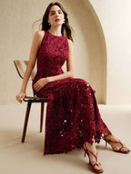 Anewsta Vestido Bodycon de Renda Floral com Decote Halter Feminino, Elegante para Verão, Festival, Férias, Viagem