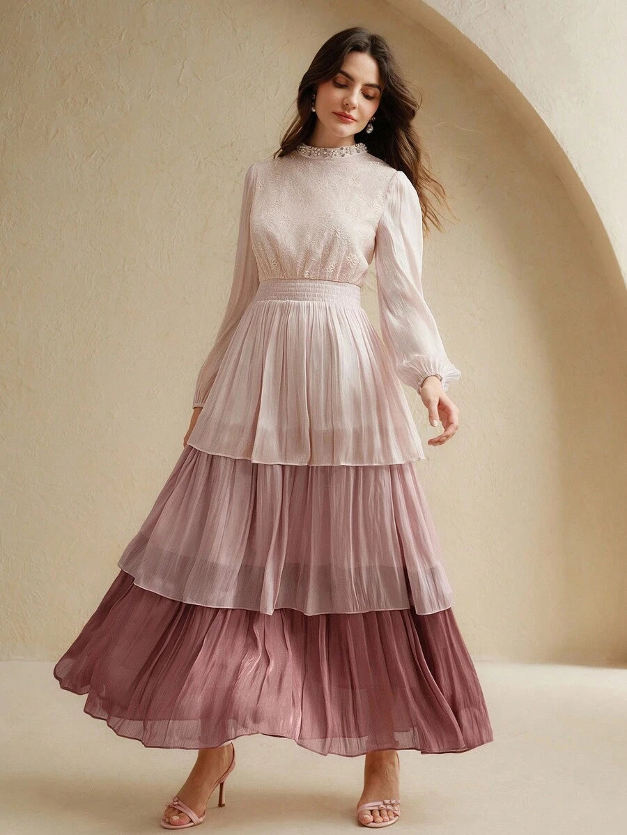 Anewsta Vestido Elegante de Manga Longa e Comprimento Médio Casual e da Moda para Mulheres