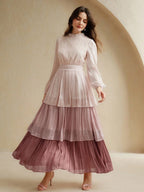 Anewsta Vestido Elegante de Manga Longa e Comprimento Médio Casual e da Moda para Mulheres