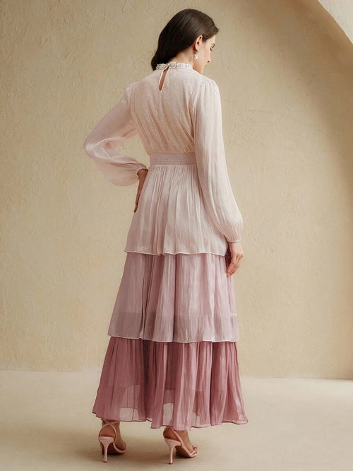 Anewsta Vestido Elegante de Manga Longa e Comprimento Médio Casual e da Moda para Mulheres