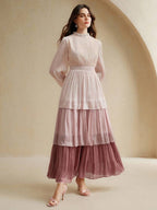 Anewsta Vestido Elegante de Manga Longa e Comprimento Médio Casual e da Moda para Mulheres