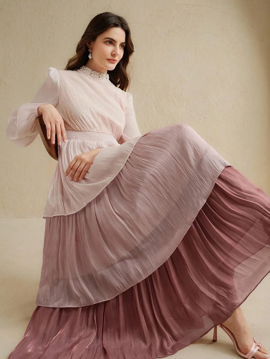 Anewsta Vestido Elegante de Manga Longa e Comprimento Médio Casual e da Moda para Mulheres