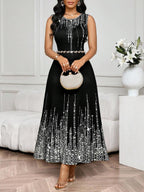 SHEIN Lady Vestido Feminino Elegante Sem Mangas de Gola Redonda com Estampa Completa