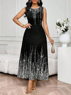 SHEIN Lady Vestido Feminino Elegante Sem Mangas de Gola Redonda com Estampa Completa