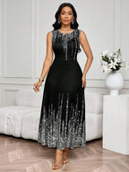 SHEIN Lady Vestido Feminino Elegante Sem Mangas de Gola Redonda com Estampa Completa