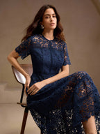 Anewsta Vestido Feminino de Manga Curta Bege com Painel Plissado, Splice de Renda Elegante e Gracioso