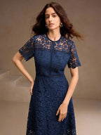 Anewsta Vestido Feminino de Manga Curta Bege com Painel Plissado, Splice de Renda Elegante e Gracioso