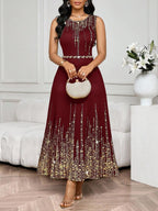 SHEIN Lady Vestido Feminino Elegante Sem Mangas de Gola Redonda com Estampa Completa