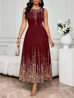 SHEIN Lady Vestido Feminino Elegante Sem Mangas de Gola Redonda com Estampa Completa