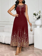 SHEIN Lady Vestido Feminino Elegante Sem Mangas de Gola Redonda com Estampa Completa