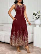 SHEIN Lady Vestido Feminino Elegante Sem Mangas de Gola Redonda com Estampa Completa