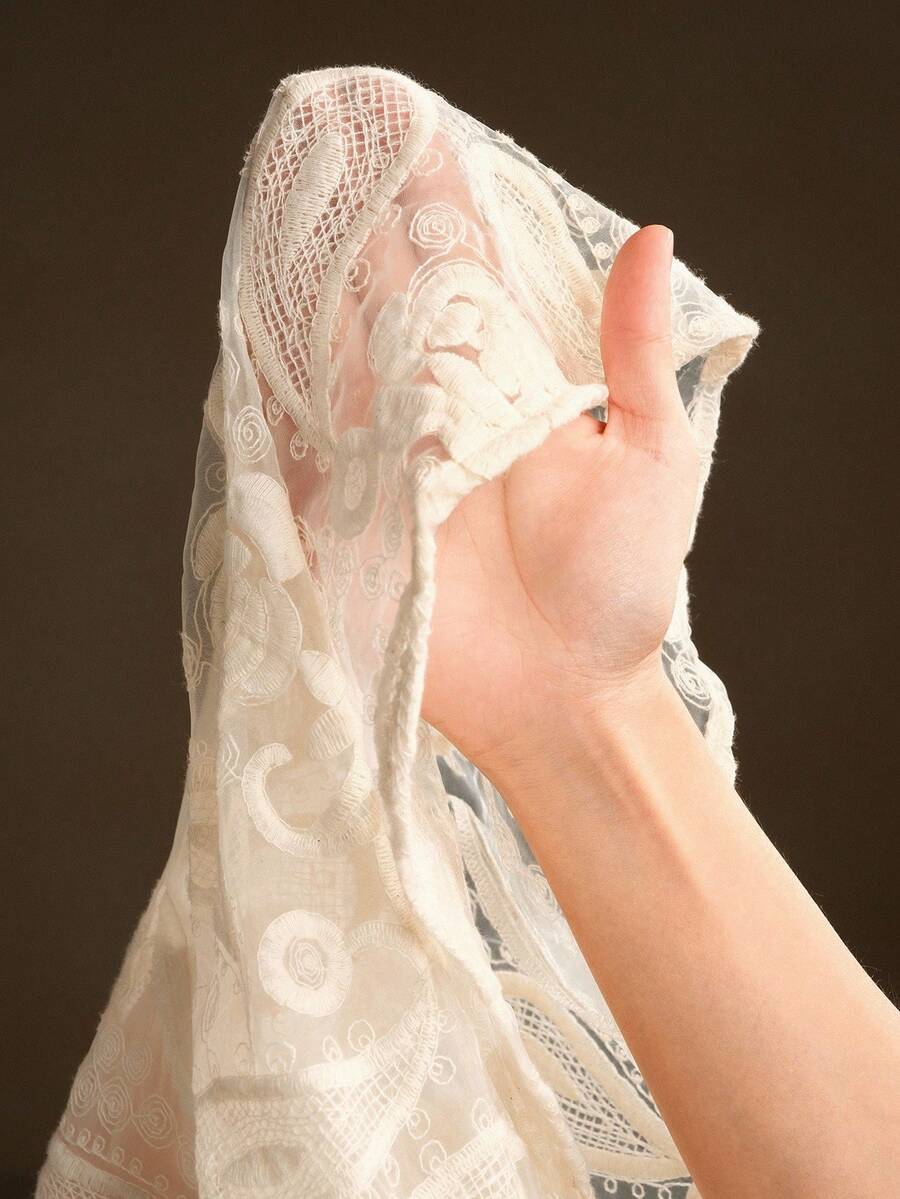 Anewsta Vestido Elegante Feminino de Outono com Gola Alta, Manga Farol, Cintura Marcada e Tule Bordado Floral