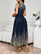 SHEIN Lady Vestido Feminino Elegante Sem Mangas de Gola Redonda com Estampa Completa