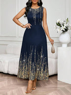 SHEIN Lady Vestido Feminino Elegante Sem Mangas de Gola Redonda com Estampa Completa