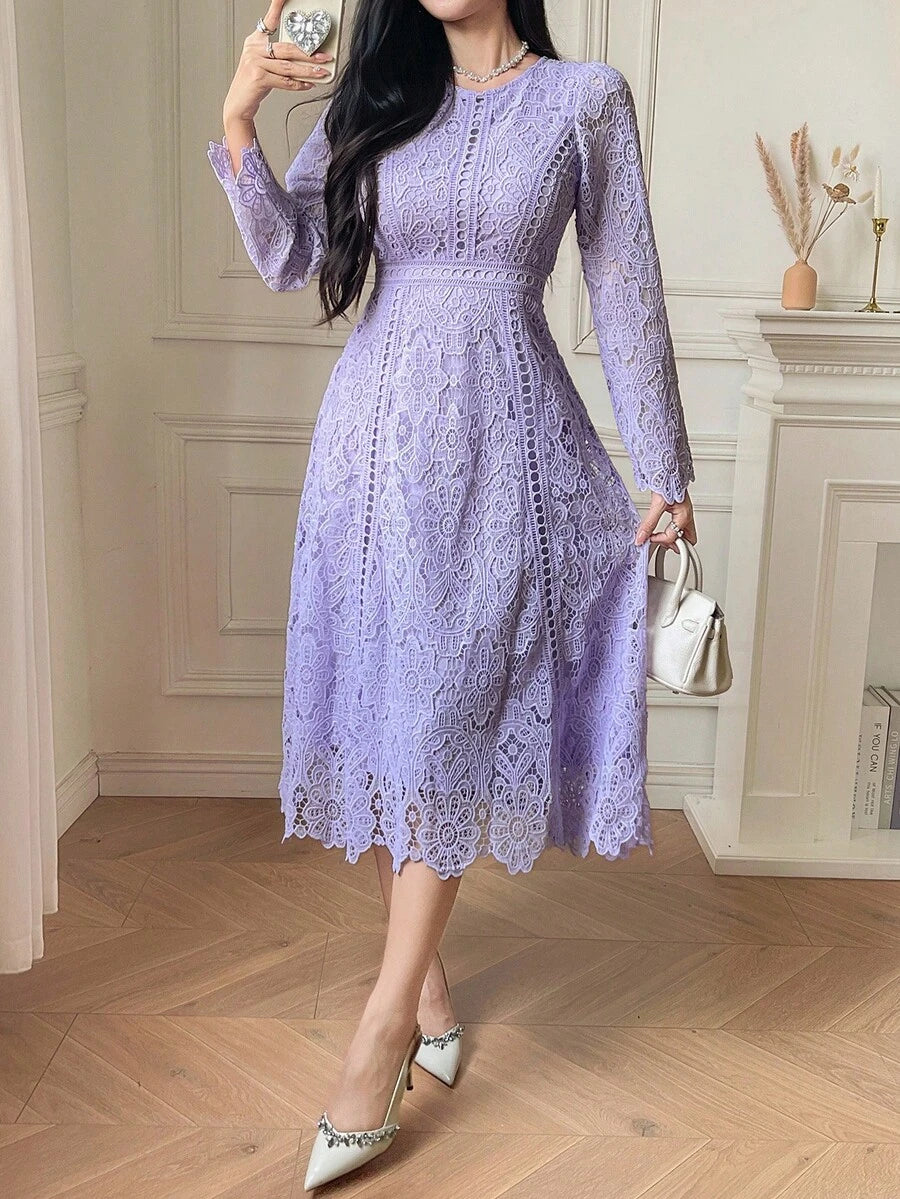 DAZY Vestido com Manga Curta e Detalhe em Renda Elegante, Vestido Mini Jovial e Refinado