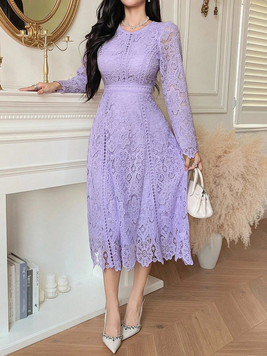 DAZY Vestido com Manga Curta e Detalhe em Renda Elegante, Vestido Mini Jovial e Refinado