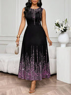 SHEIN Lady Vestido Feminino Elegante Sem Mangas de Gola Redonda com Estampa Completa