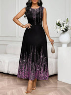 SHEIN Lady Vestido Feminino Elegante Sem Mangas de Gola Redonda com Estampa Completa