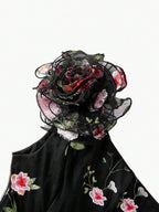 ZEYLAH Vestido Assimétrico de Renda Bordada com Flor 3D para Festa Elegante Feminino