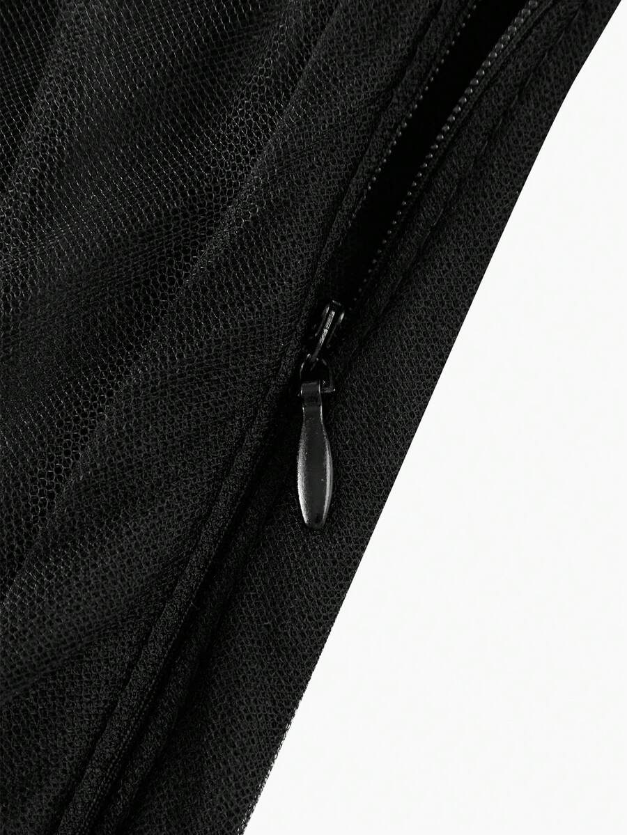 ZEYLAH Vestido Assimétrico de Renda Bordada com Flor 3D para Festa Elegante Feminino