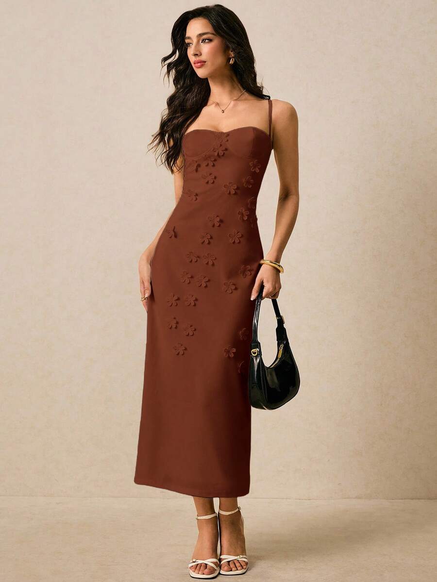 Vestido Longo de Alças Finas com Bainha Lápis