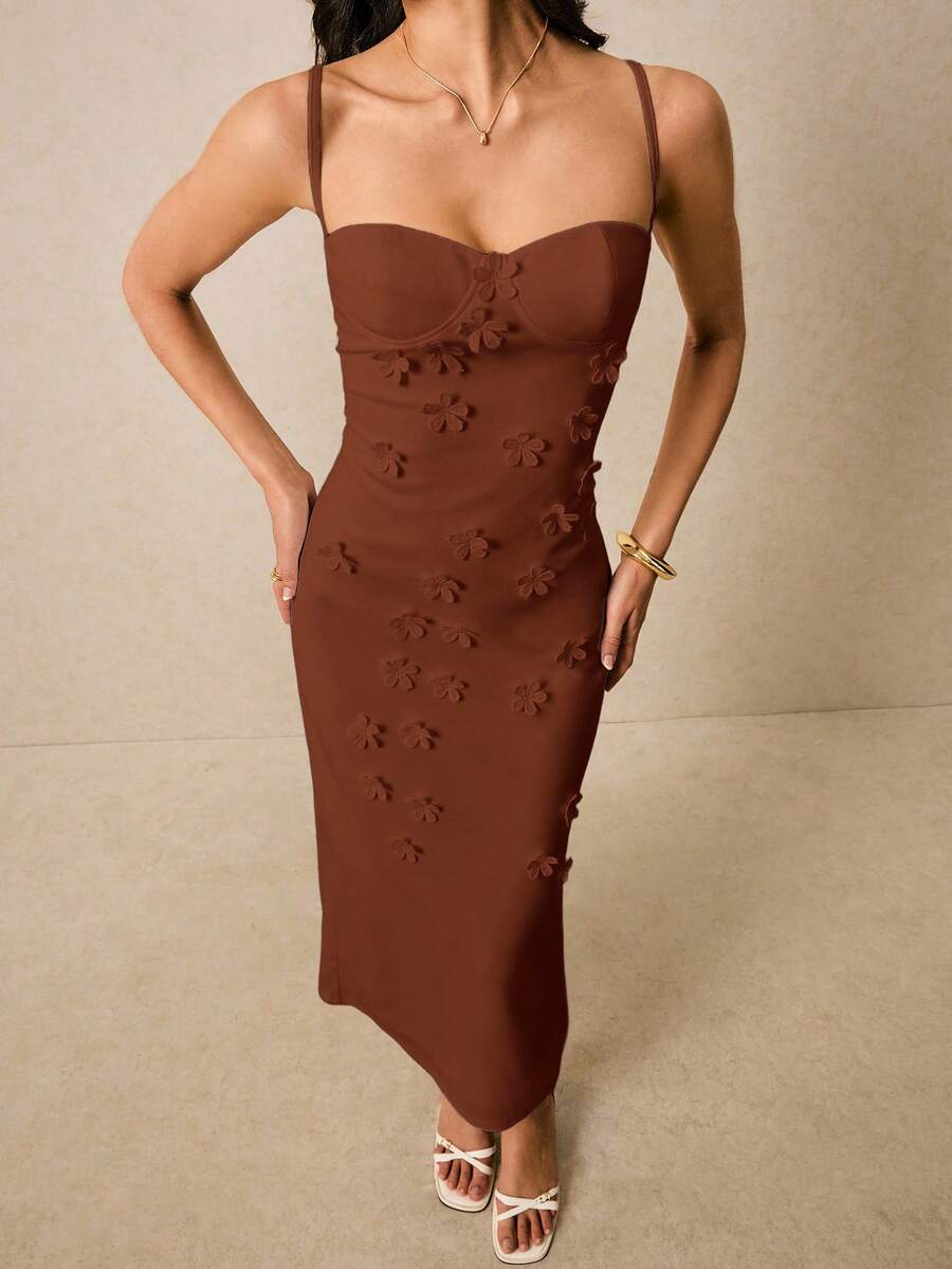 Vestido Longo de Alças Finas com Bainha Lápis