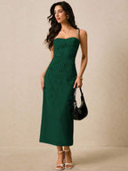 Vestido Longo de Alças Finas com Bainha Lápis