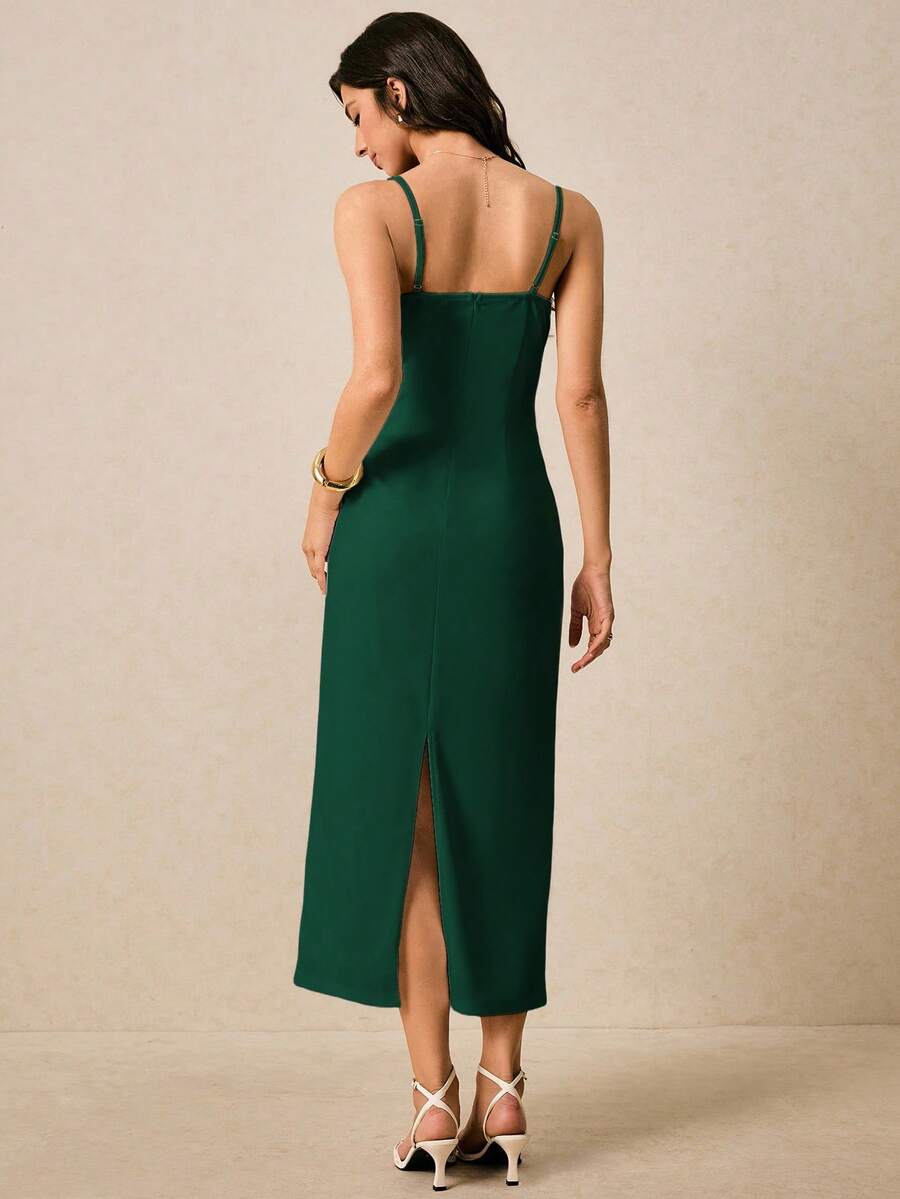 Vestido Longo de Alças Finas com Bainha Lápis