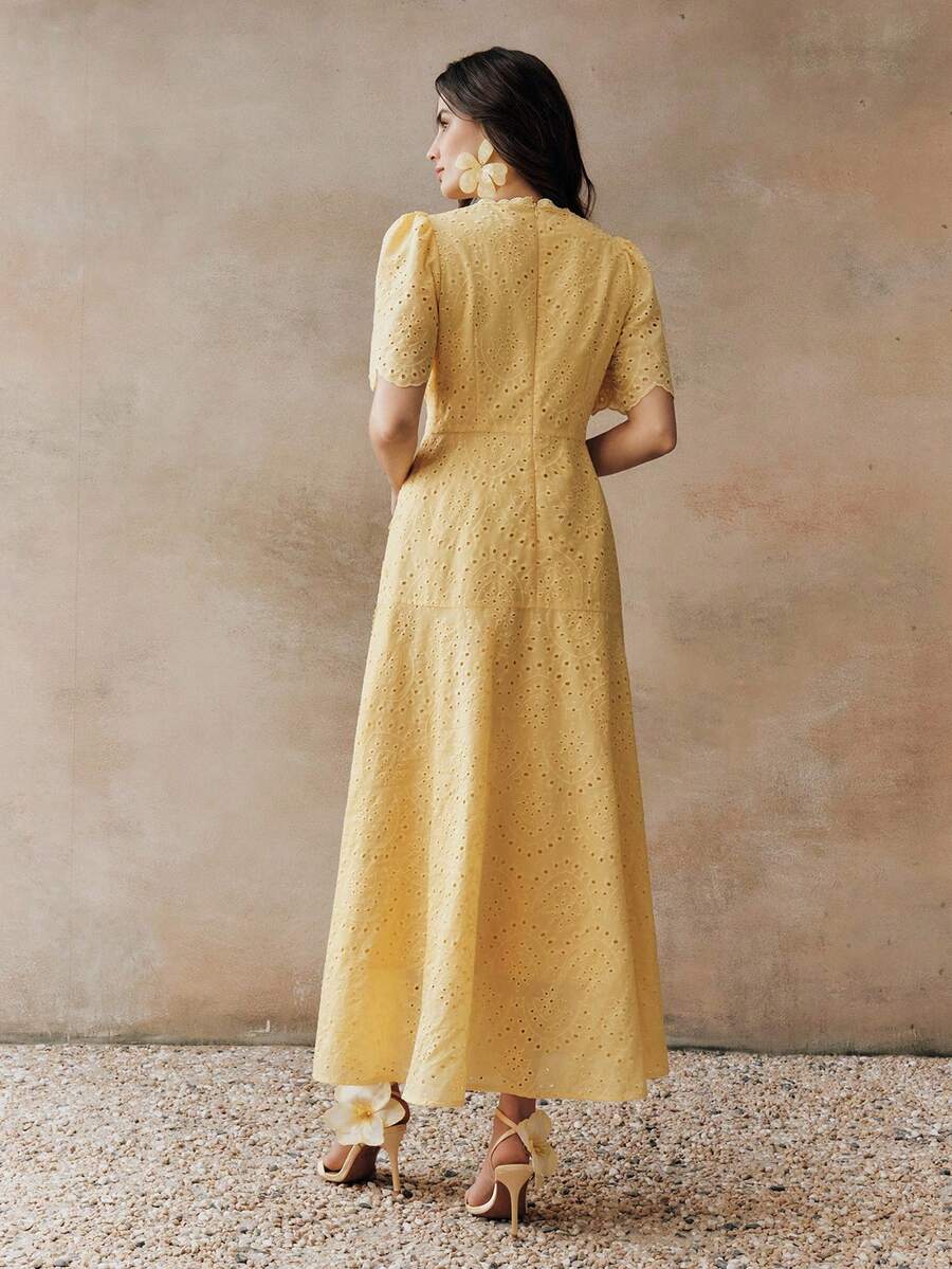 Vestido Longo com Manga Bufante e Laço na Cintura