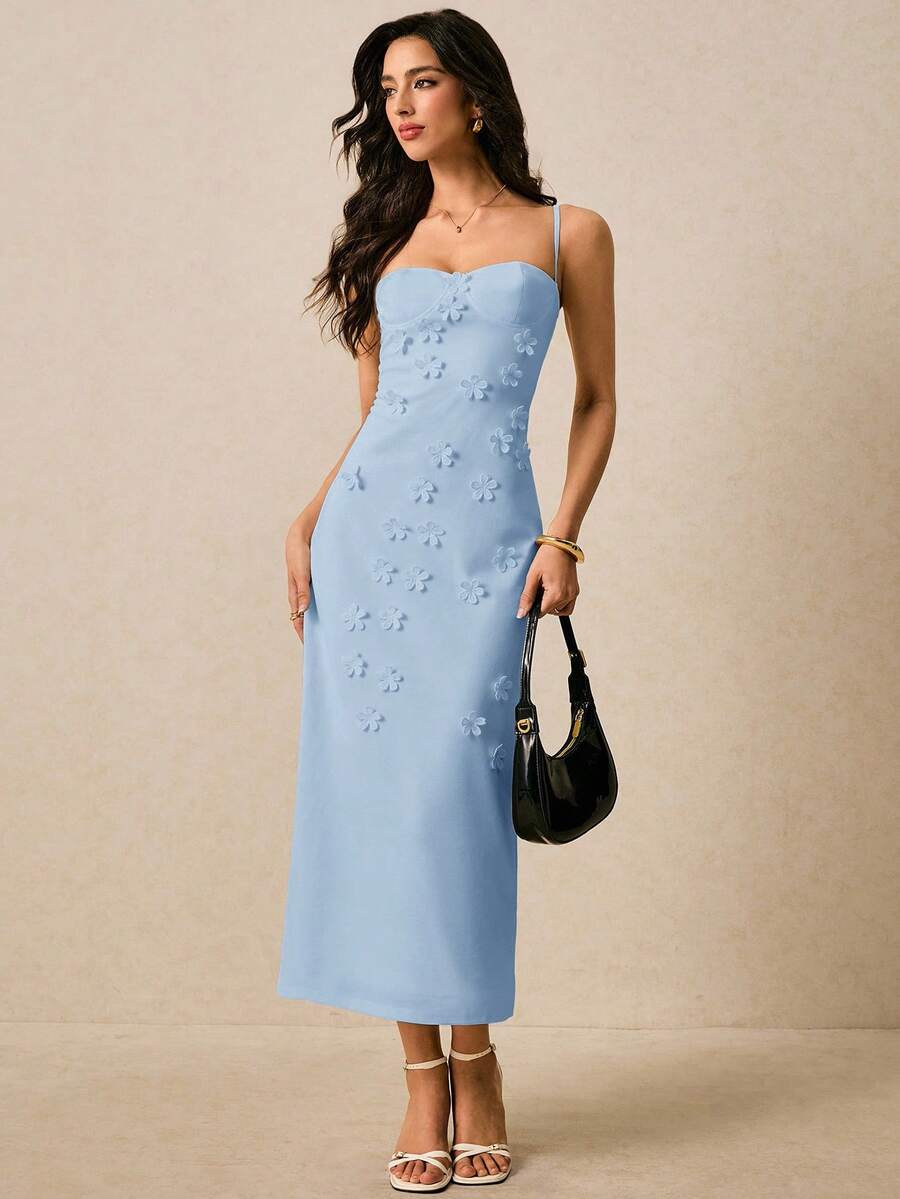 Vestido Longo de Alças Finas com Bainha Lápis