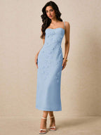 Vestido Longo de Alças Finas com Bainha Lápis