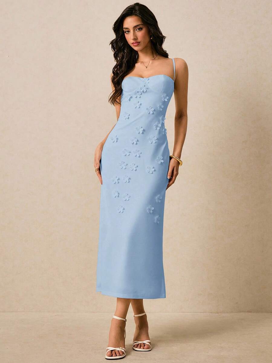 Vestido Longo de Alças Finas com Bainha Lápis