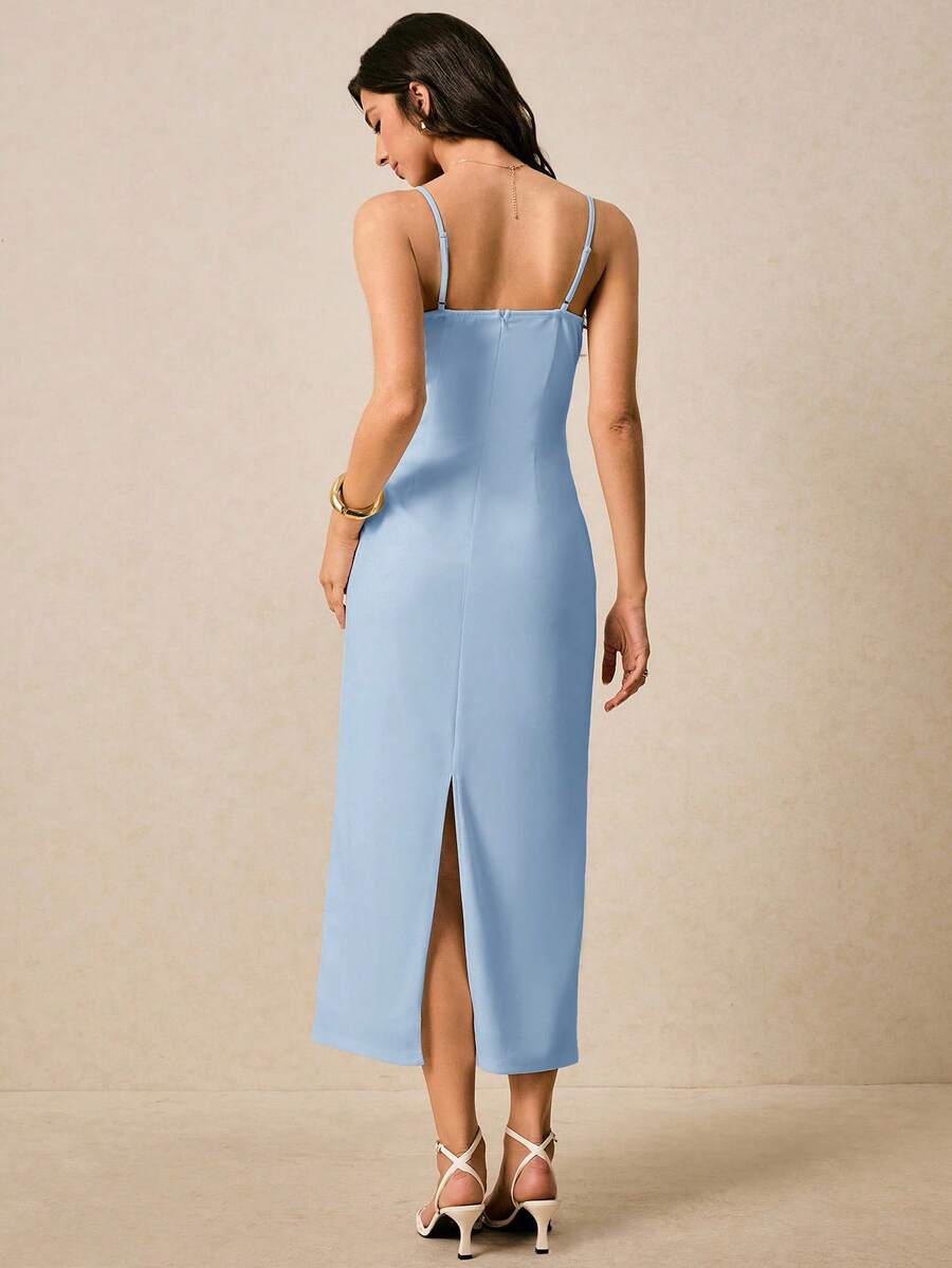 Vestido Longo de Alças Finas com Bainha Lápis