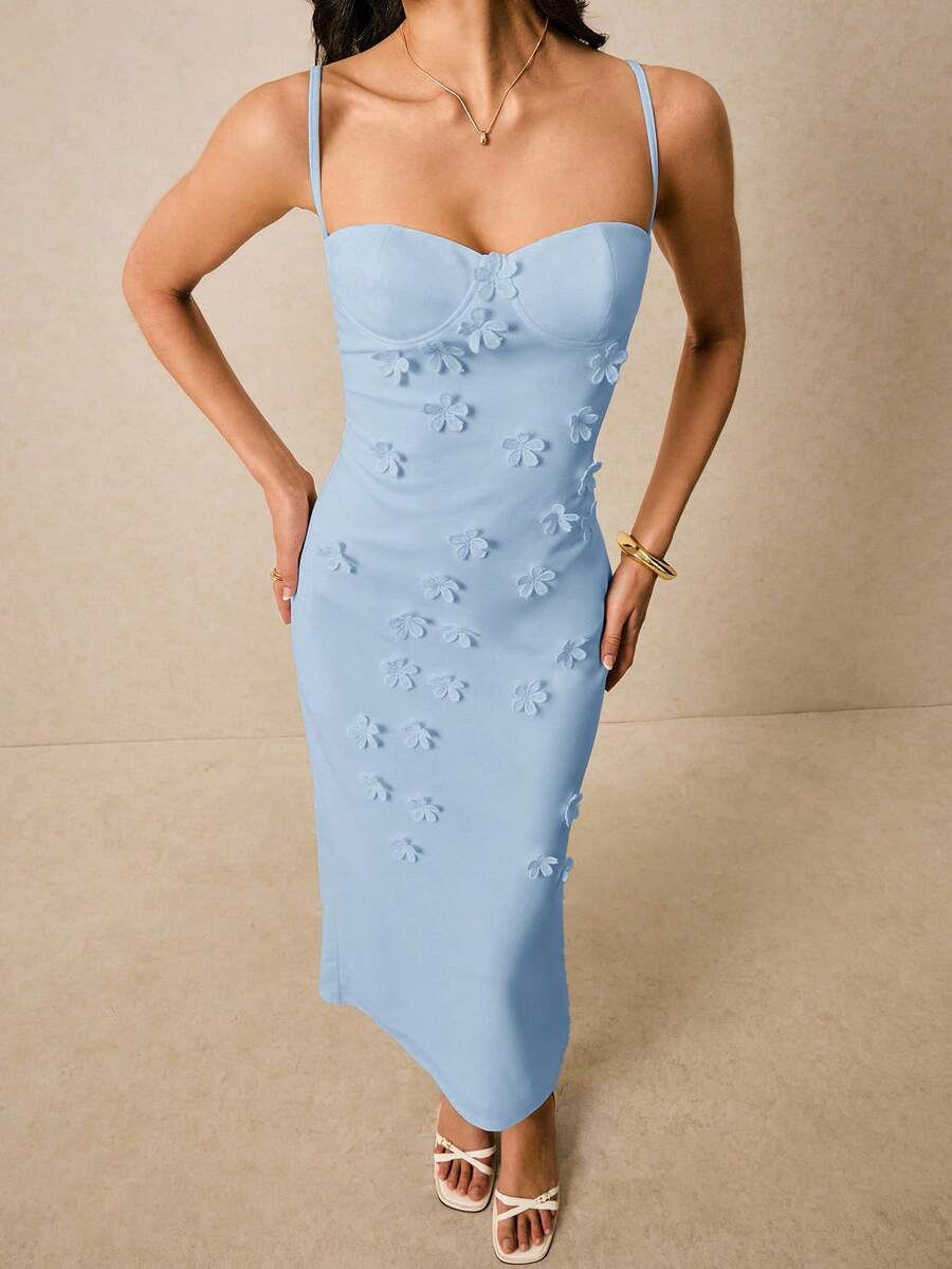 Vestido Longo de Alças Finas com Bainha Lápis