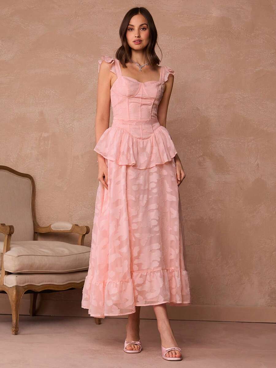 Vestido Longo Floral Jacquard