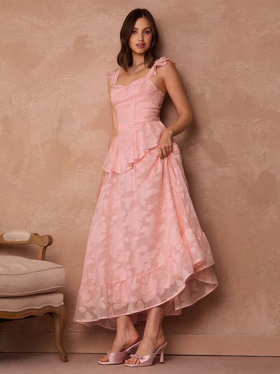 Vestido Longo Floral Jacquard