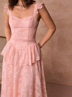 Vestido Longo Floral Jacquard