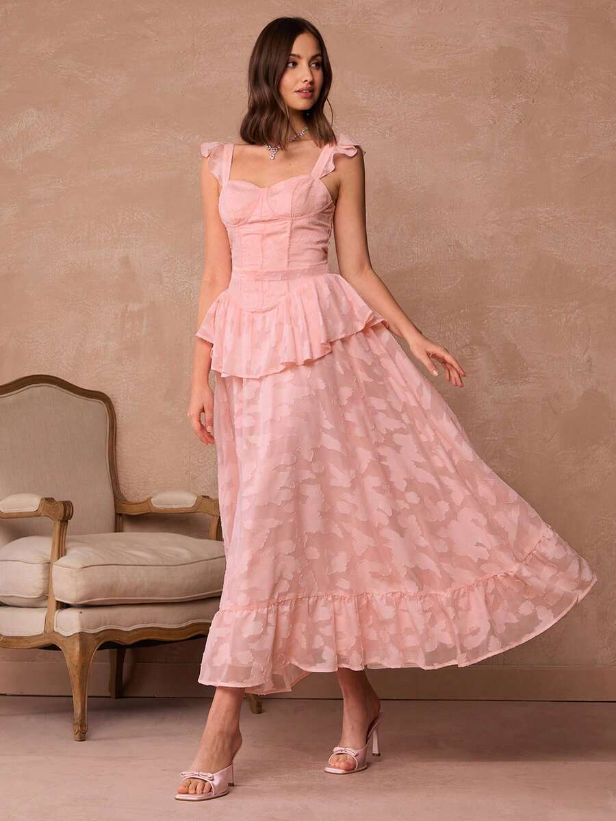 Vestido Longo Floral Jacquard