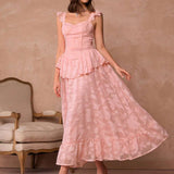 Vestido Longo Floral Jacquard