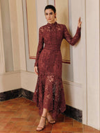 Anewsta Vestido Elegante de Festa Sexy com Recortes de Renda, Manga Longa, Costas Abertas, Modelagem Justa e Cauda de Sereia para Mulheres