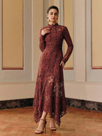 Anewsta Vestido Elegante de Festa Sexy com Recortes de Renda, Manga Longa, Costas Abertas, Modelagem Justa e Cauda de Sereia para Mulheres