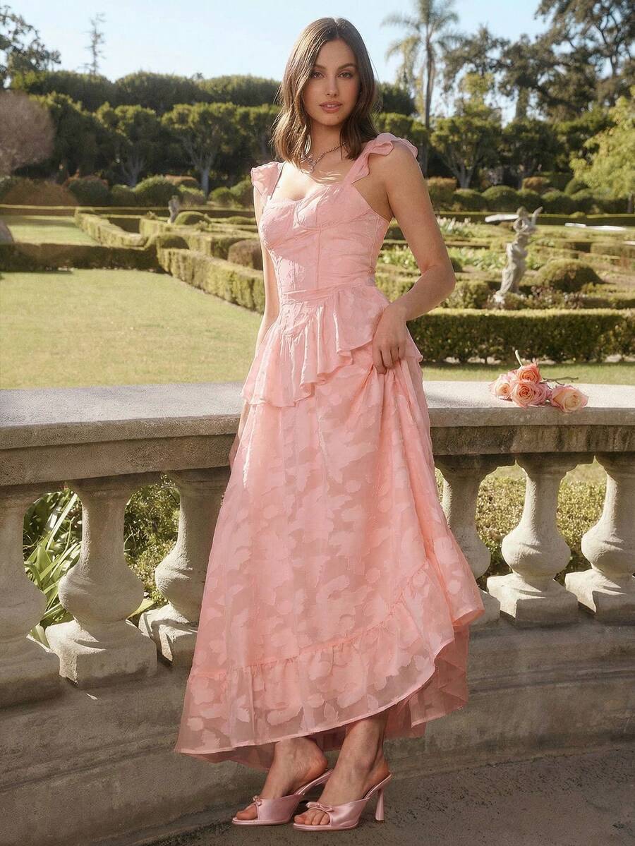Vestido Longo Floral Jacquard