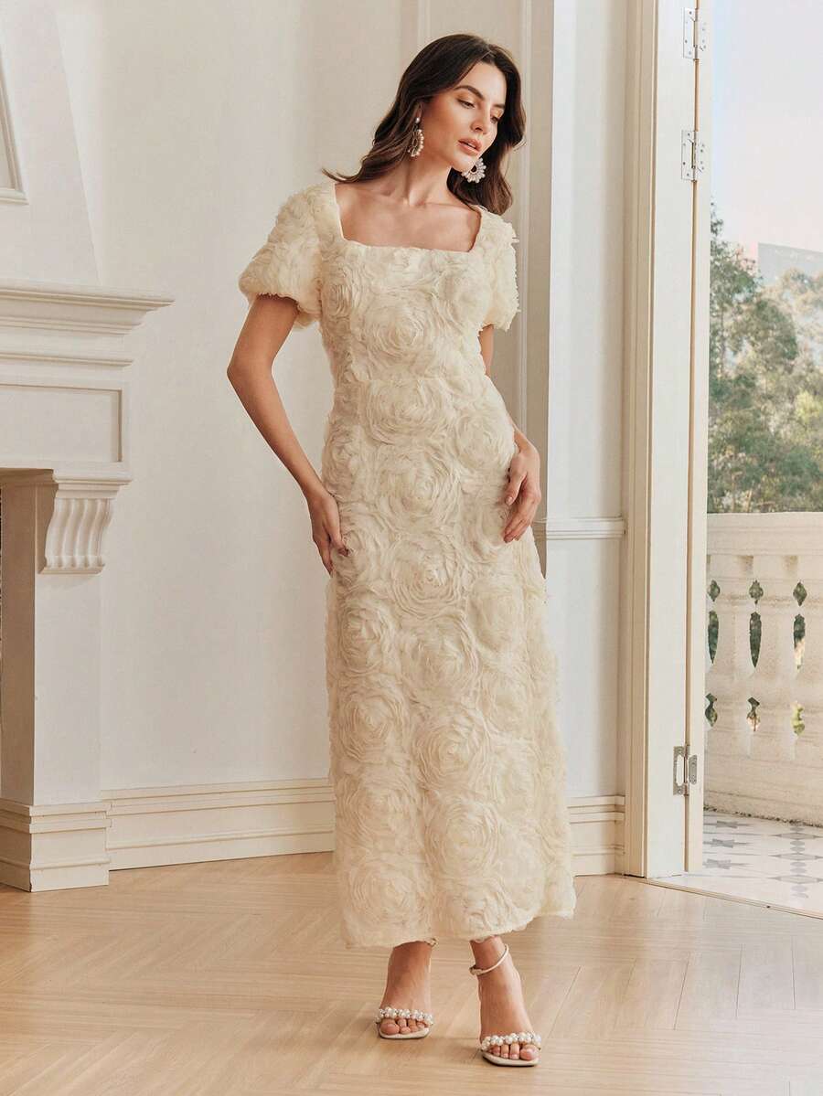 Anewsta Vestido Floral de Manga Curta com Decote Quadrado para Mulheres